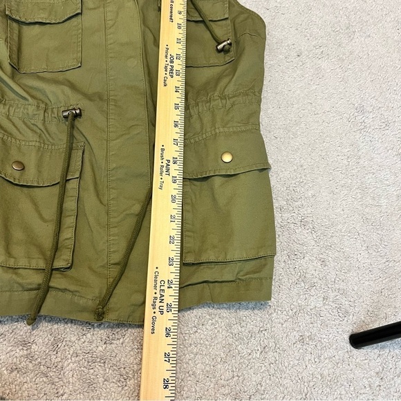 Love Tree Vest womens small olive green utility hooded tie string snap button - Picture 8 of 8